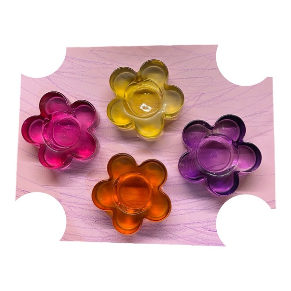 Other - Set of 4 Flower tea light holders. Pink purple yellow & orange glass GUC